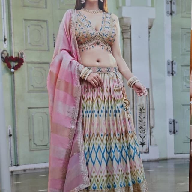 Pink, Beige, Blue, Green, Gold Lehenga Choli