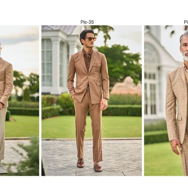 Light brown, medium brown, earthy tones Suit