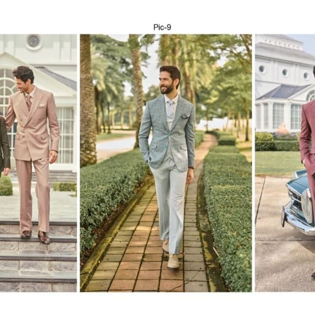 Light blue, pastel blue, white, and subtle grey Three-piece suit