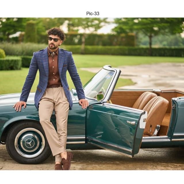 Blue, Brown, Beige Blazer and Trouser Ensemble