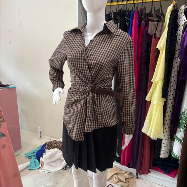 Brown, Beige, Black Shirt and Skirt set