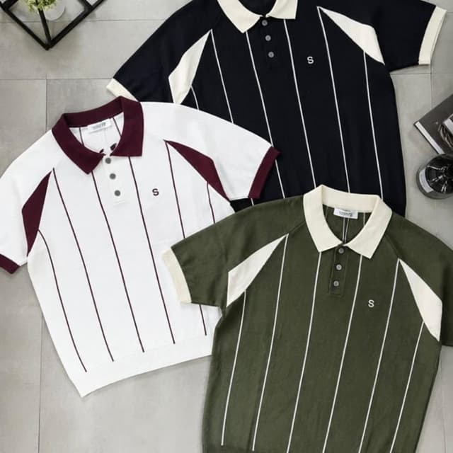 Black with white details, White with maroon details, Olive green with cream details Polo Shirt