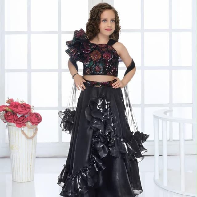 Black with multi-colored sequins Lehenga Choli