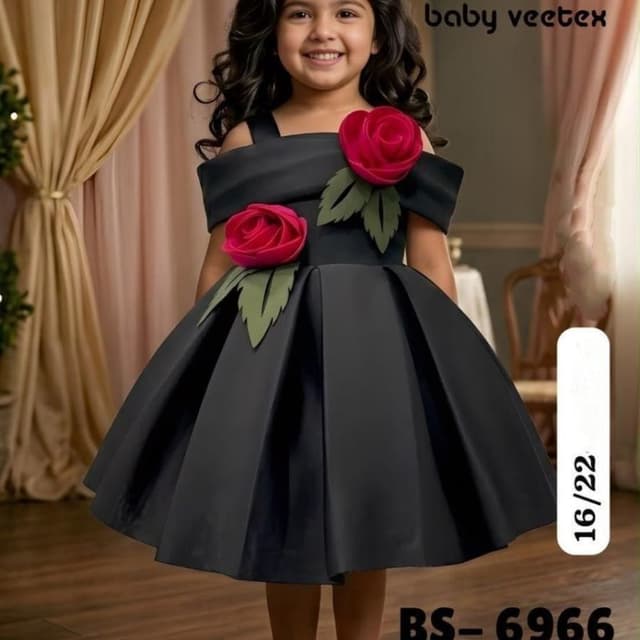 Black base with red rose accents and green leaves Dress