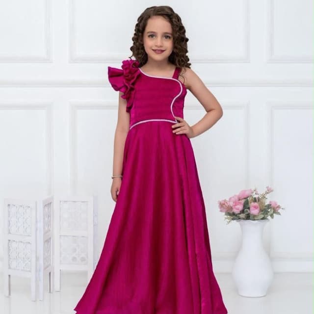 Rani Pink with white piping accents Gown
