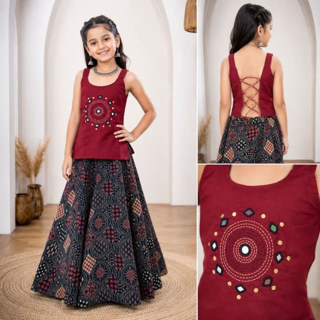 Maroon, Black, and Multicolored geometric print Lehenga Choli