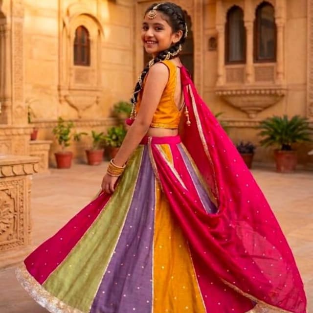Yellow, Hot Pink, Purple, Lime Green Lehenga Choli