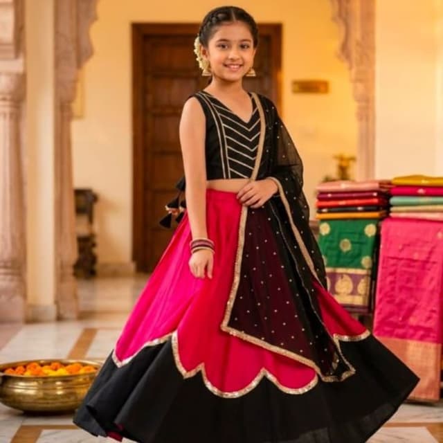Black and Hot Pink with Gold accents Lehenga Choli