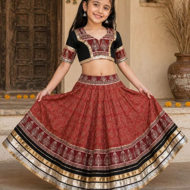 Maroon, Black, and Gold Lehenga Choli