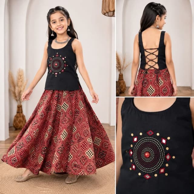 Black, Deep Red, Gold Lehenga Choli