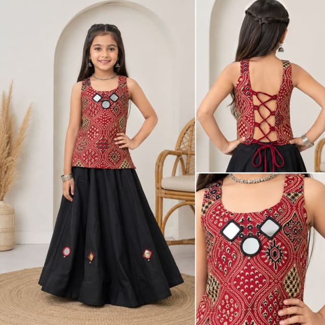 Deep red, black, and gold accents Lehenga Choli