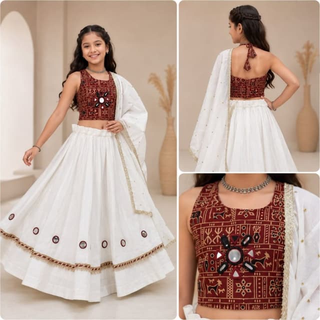 Deep maroon and white with gold accents Lehenga Choli