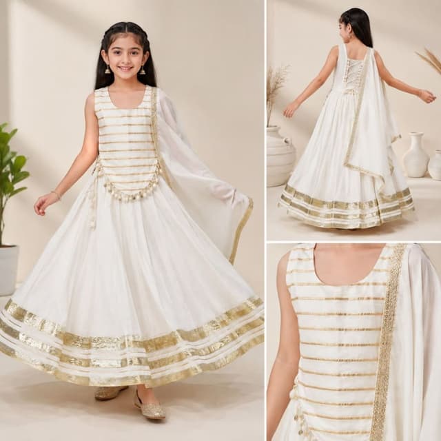 Off-white and Gold Lehenga Choli with Dupatta