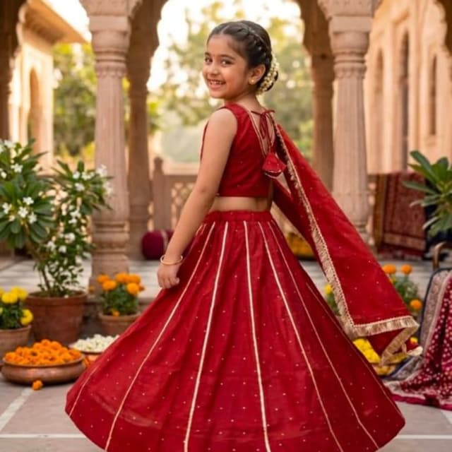 Deep crimson red with metallic gold accents Lehenga Choli