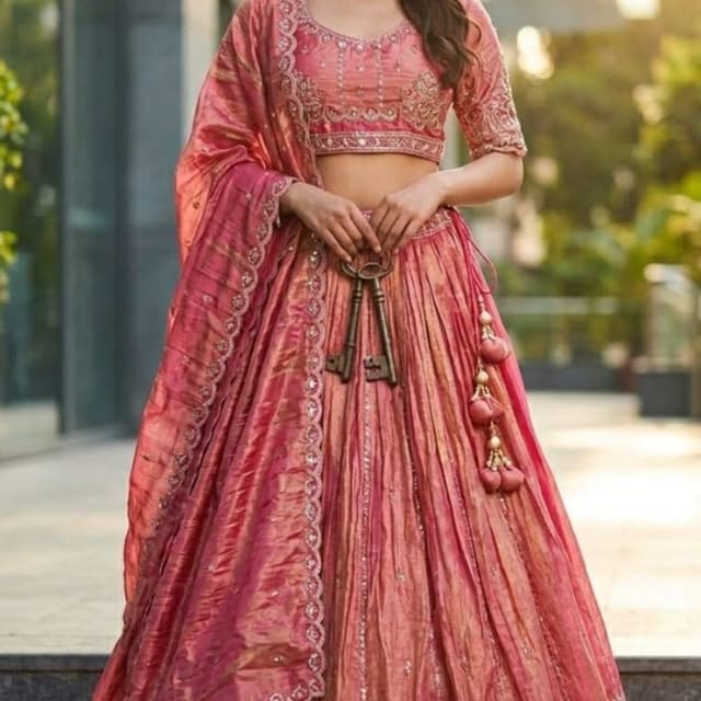 Dusty Pink, Peach, and Rose Gold tones Lehenga Choli