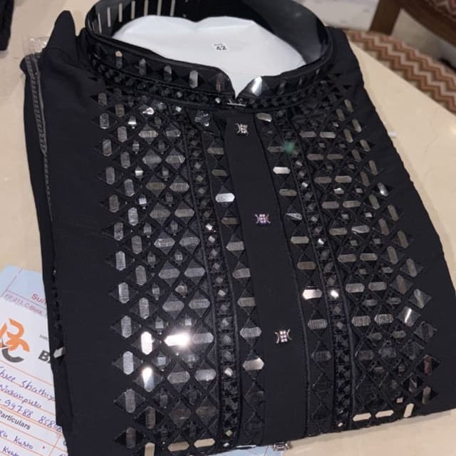 Solid Black with reflective silver accents Kurta