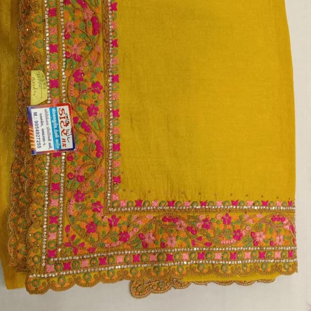 Mustard Yellow, Hot Pink, Green, Gold Saree