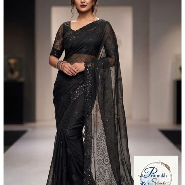 Solid monochromatic black Saree