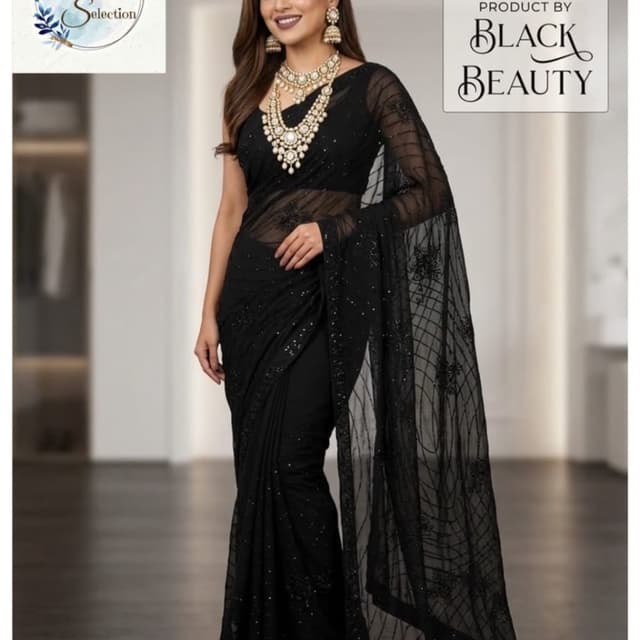 Solid Black Saree