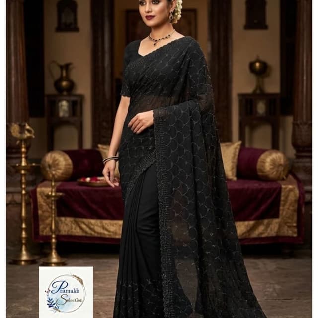 Solid Black Saree