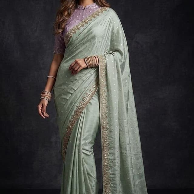 Sage green saree with lavender blouse Saree