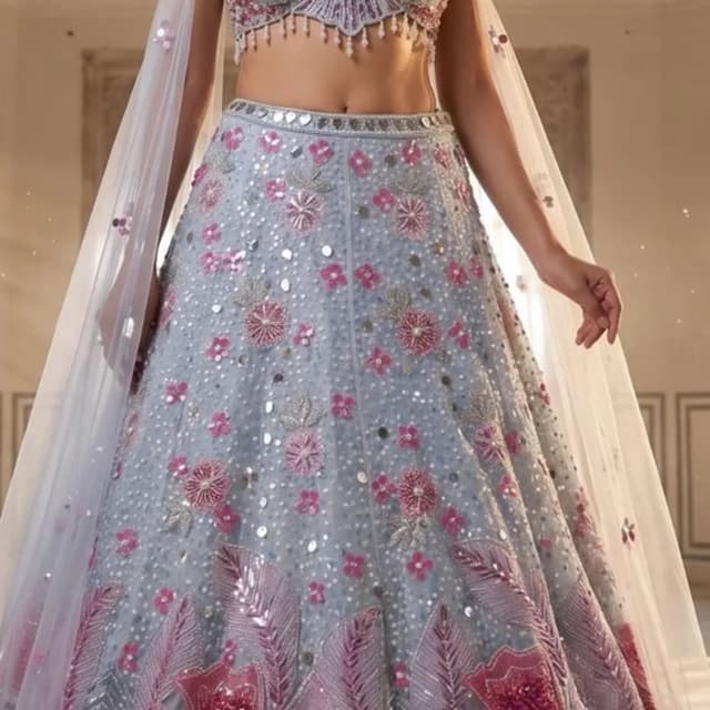 Pastel grey base with magenta, pink, and silver accents Lehenga Choli