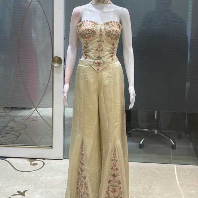 Champagne, Beige, Pastel pink, Green Co-ord Set