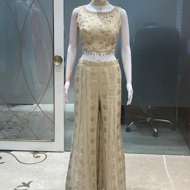 Beige and Gold Co-ord set (Blouse and Palazzo pants)