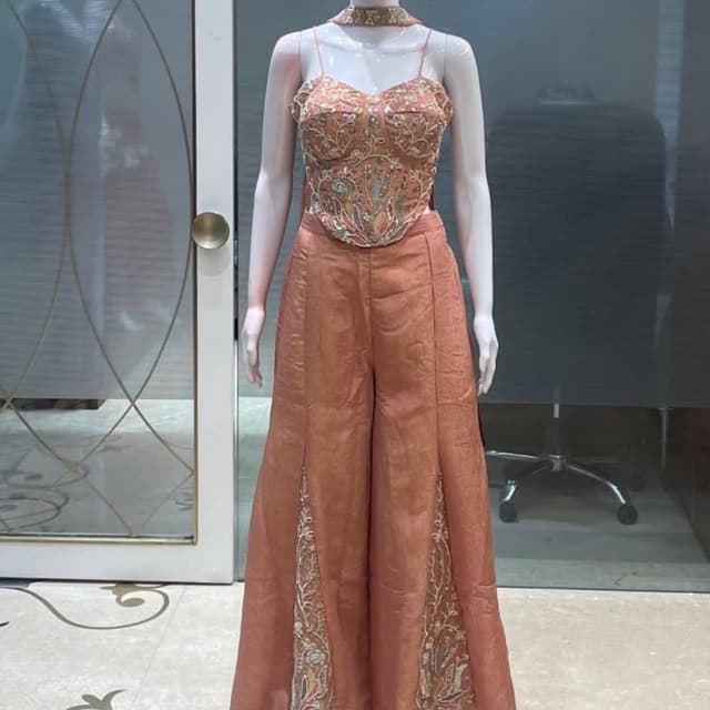 Peach, Coral, Gold, Sage Green Co-ord set (bustier top and palazzo pants)