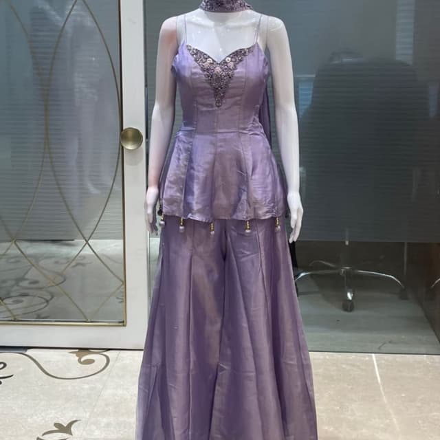 Lavender Peplum Top with Sharara Set