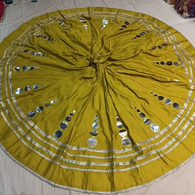 Mustard yellow base with metallic silver accents Lehenga skirt