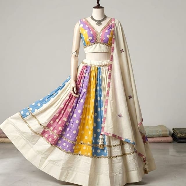 Multicolor with Off-white base Lehenga Choli