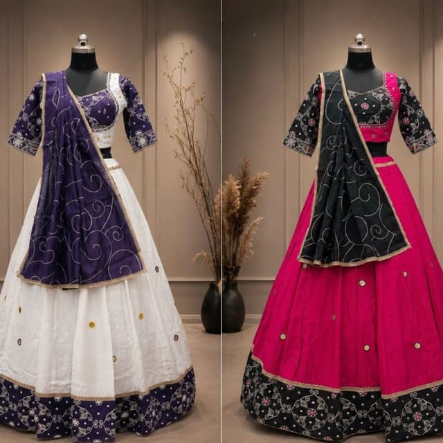 White, Purple, Hot Pink, Black, Gold Lehenga Choli