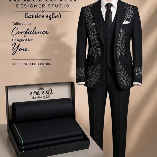 Black with silver/grey embroidery Three-piece suit