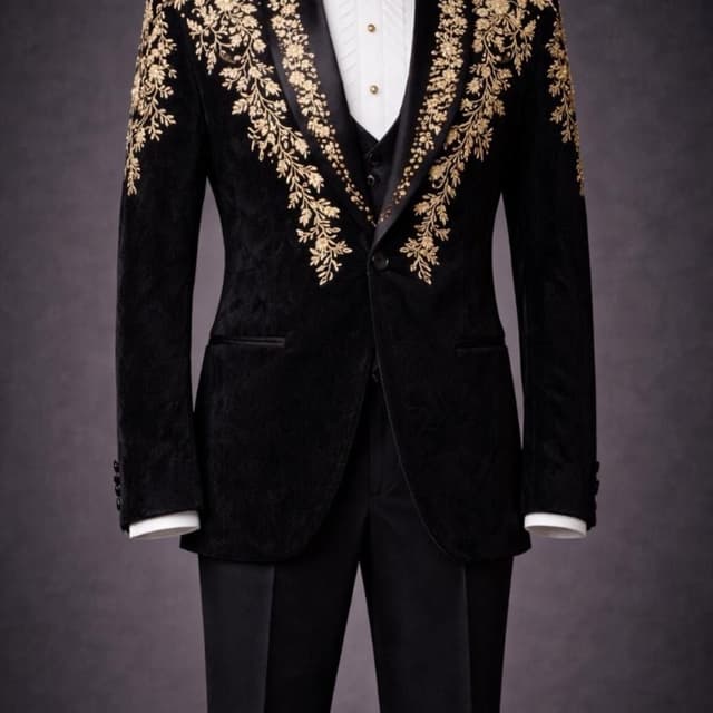 Black and Metallic Gold Tuxedo Suit