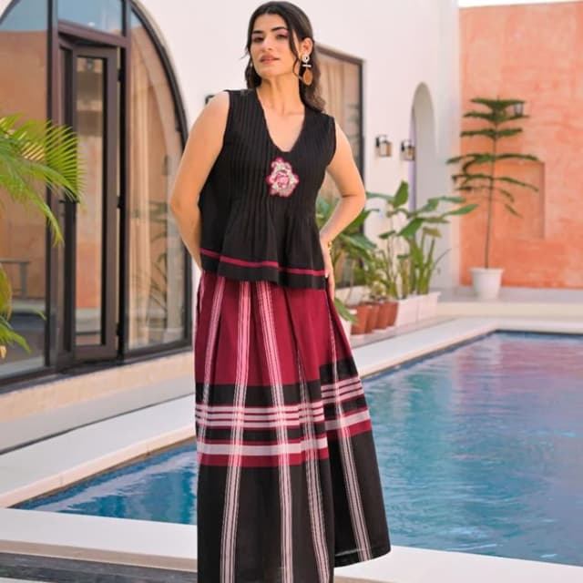 Black, Deep Red, White Co-ord Set