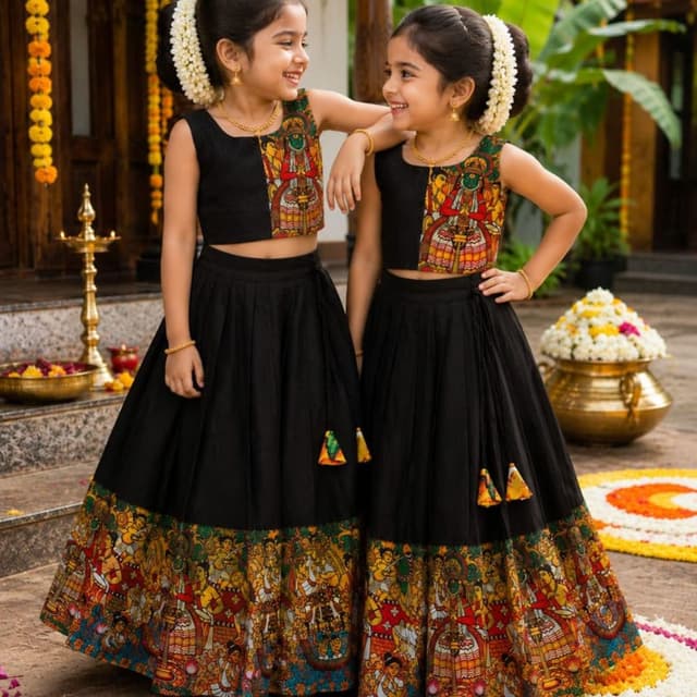 Black, Gold, Red, Green, and Yellow Lehenga Choli