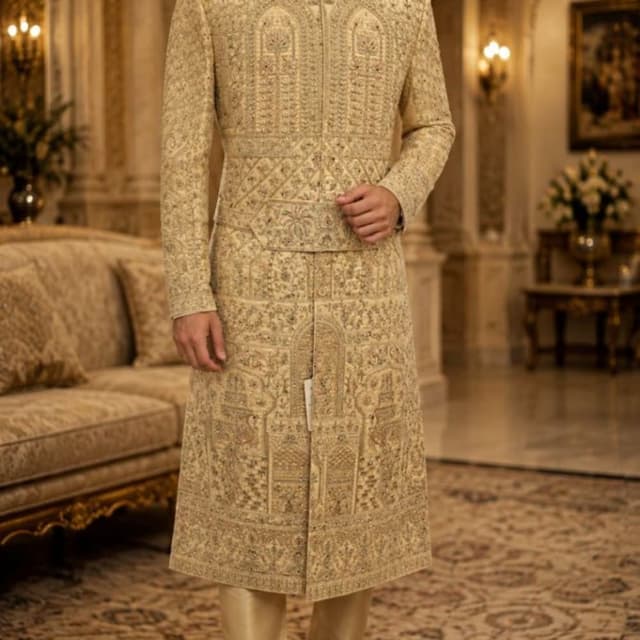 Golden, Champagne, Beige Sherwani