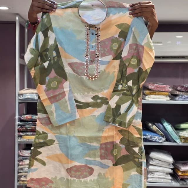 Pastel peach, olive green, sky blue, and muted coral Kurta