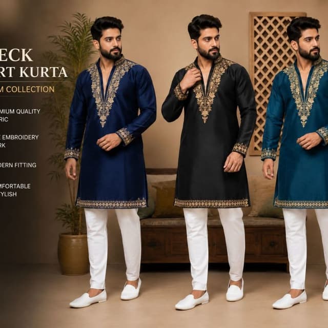 Navy blue, black, white, gold Kurta with churidar/trouser