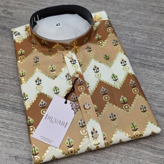 Brown, Cream, Gold, and touches of Green and Blue Kurta