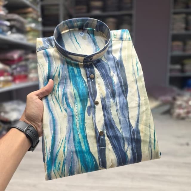Off-white, teal, royal blue, and shades of grey Kurta