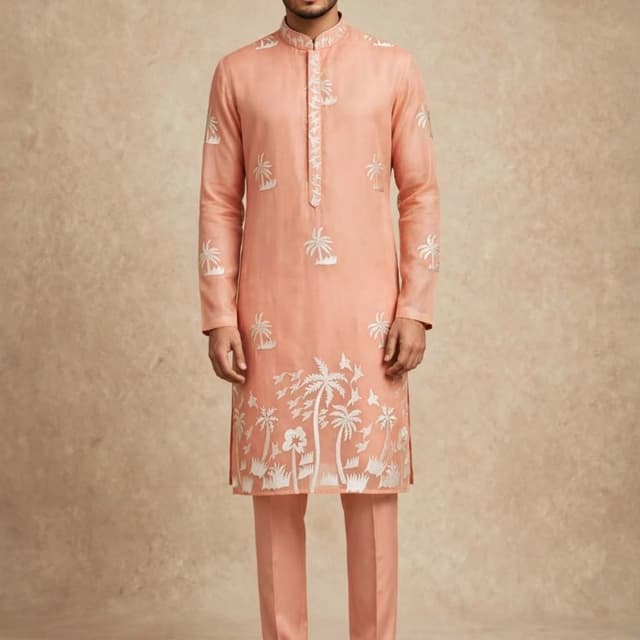Peach base with white embroidery Kurta set