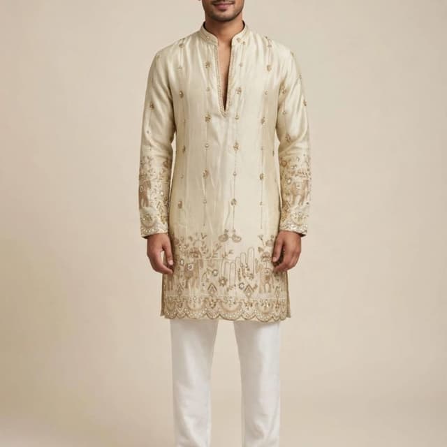 Off-white, cream, and gold Kurta