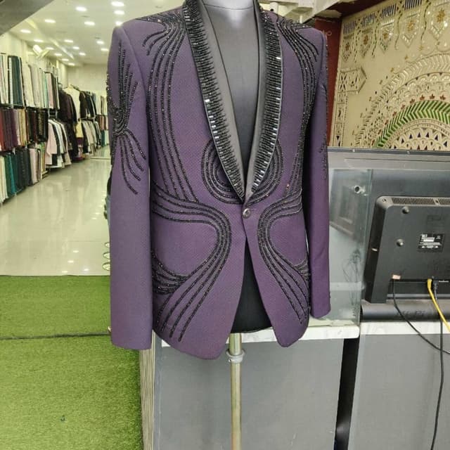 Deep purple base with black embellishments and lapel Blazer