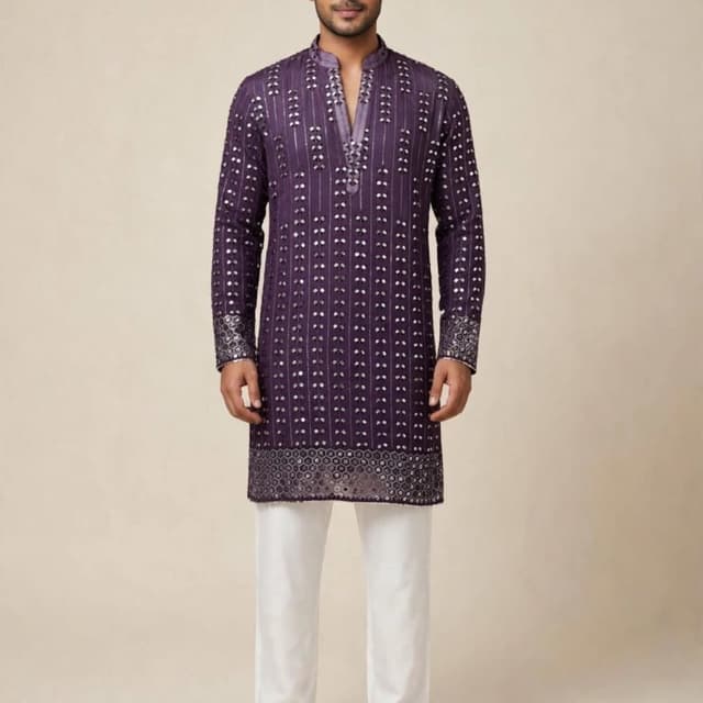 Deep purple with white contrast Kurta