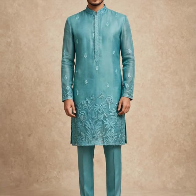 Turquoise blue or teal monochromatic Kurta Set