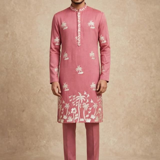 Dusty Rose Pink, Off-White Kurta Set