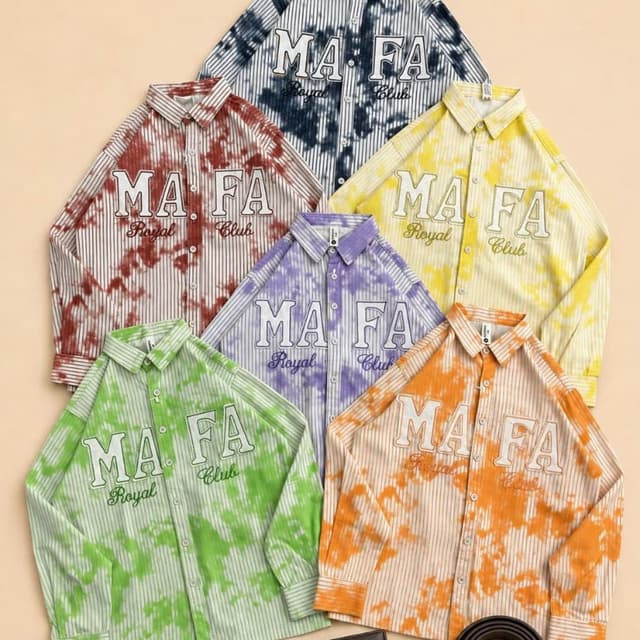 Multi-colored tie-dye on pinstriped base (blue, red, yellow, purple, green, orange) Shirt