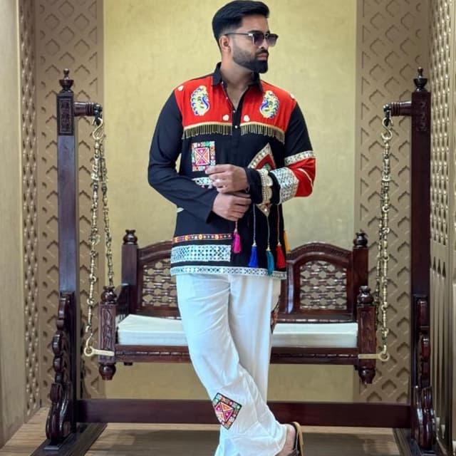 Black, Red, White, Multi-colored tassels Kurta Set